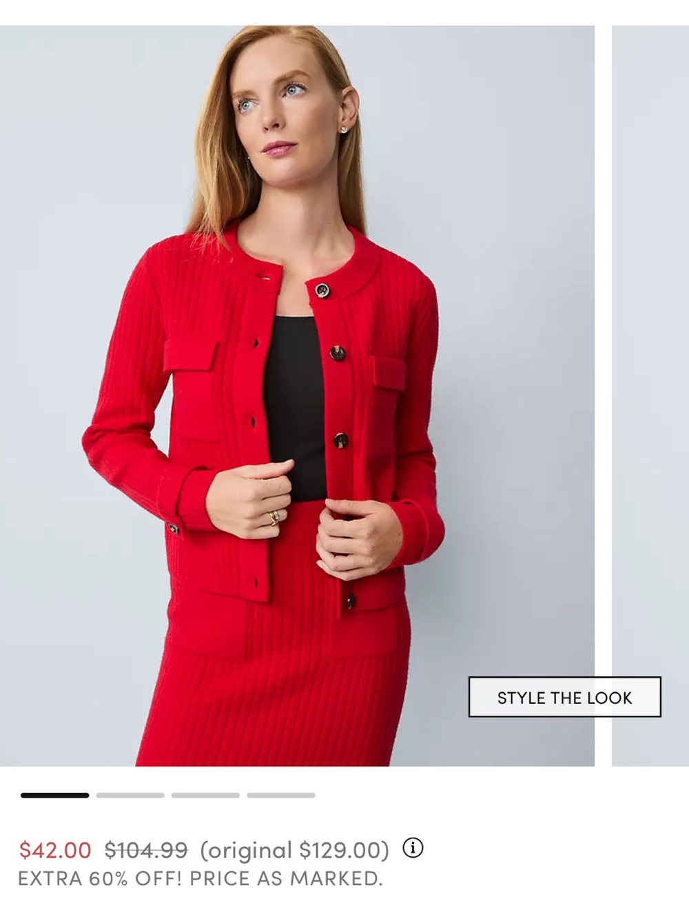 Ann Taylor matching set! red cardigan and sweater skirt - Picture 2 of 8